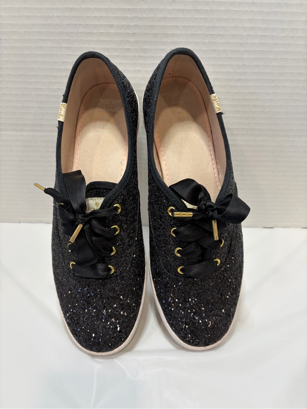 Keds x Kate Spade Black Glitter Ribbon Lace Up